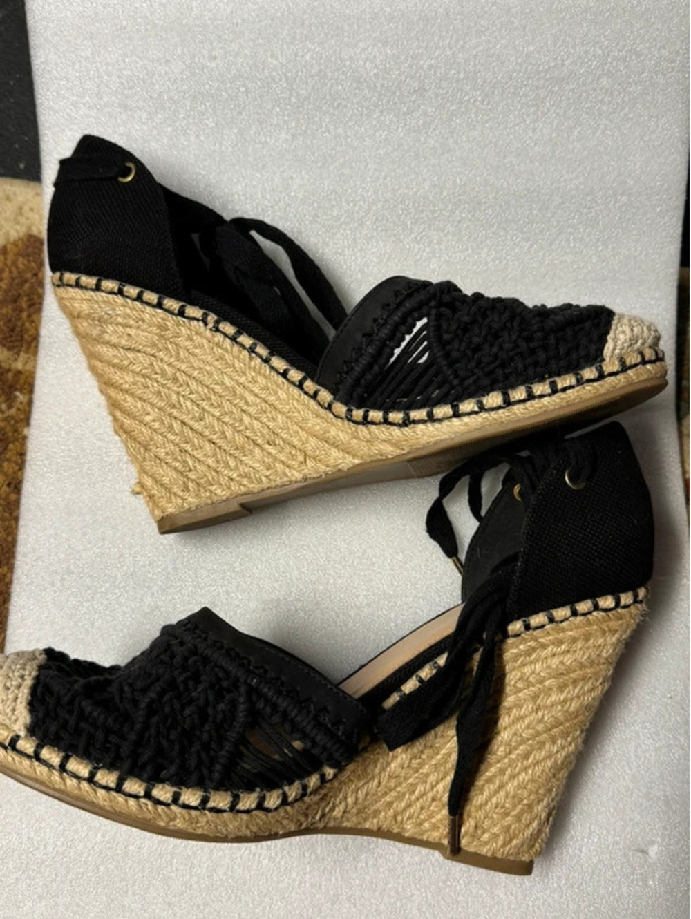 ShoeDazzle Connee Lace Up Espadrille Wedge Sz 12